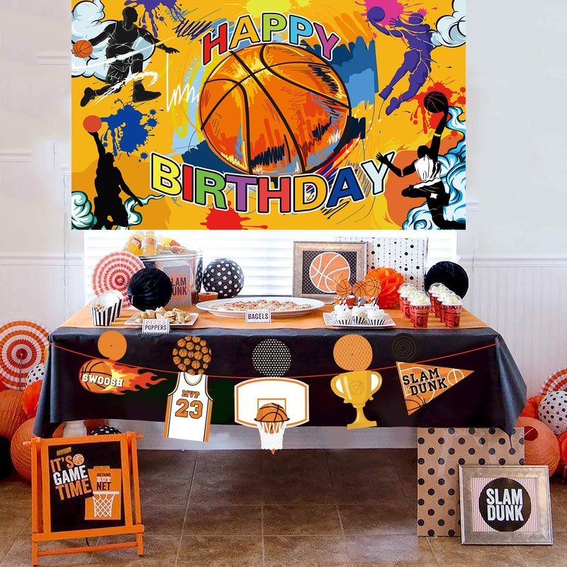 AzsVbvs Basketball Happy Birthday Banner Basketball Party Backdrop Wall Hanging Decor Photo Background for Baby Shower Birthday Party Supplies Indoor/Outdoor (70"" X 45"") - Image 5